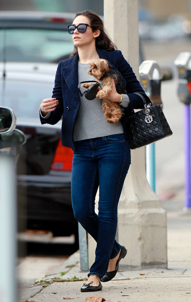 Emmy Rossum in jeans - Walking her dog in LA