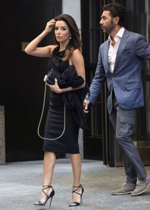 Eva Longoria in Tight Black Dress Leaving the Four Seasons Hotel in New York City
