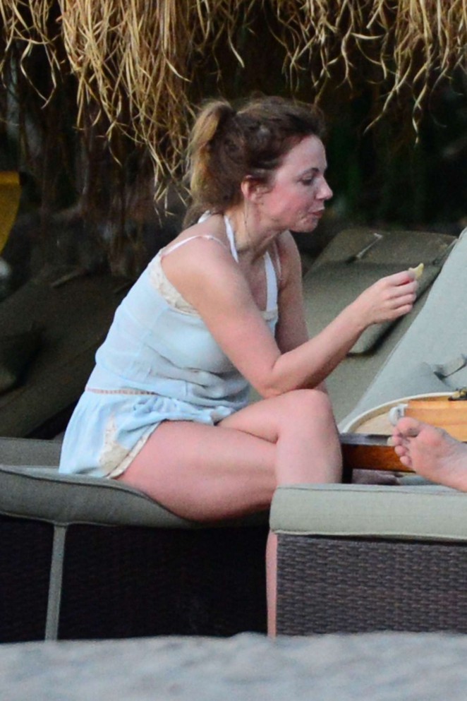 Geri Halliwell in White Mini Dress on Vacation in St. Lucia