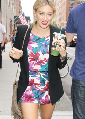 Hilary Duff in Floral Dress Leaving the Intermix Store in New York