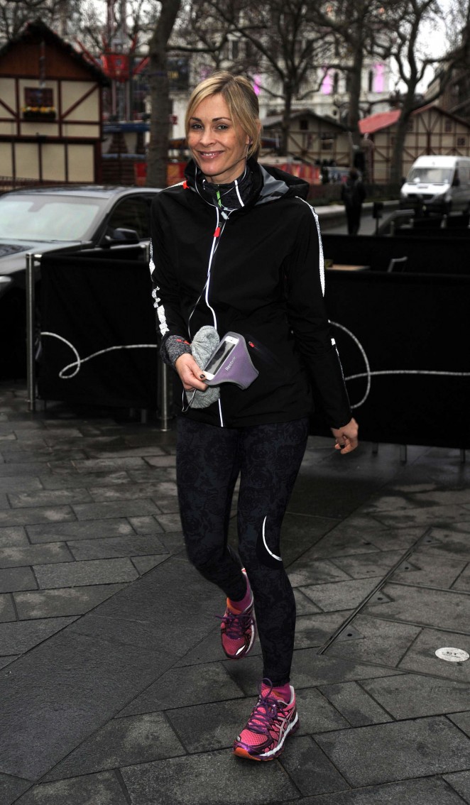 Jenni Falconer in Leggings Out Jogging in London