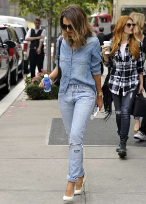 Jessica Alba in Jeans Leaving the hotel in Los Angeles