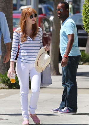 Jessica Chastain on White Pants out in Beverly Hills