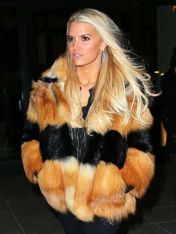 Jessica Simpson Wearing a Fur Coat - GotCeleb