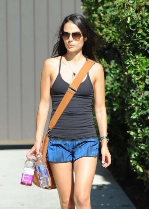 Jordana Brewster in Blue Shorts Leaving the gym in West Hollywood