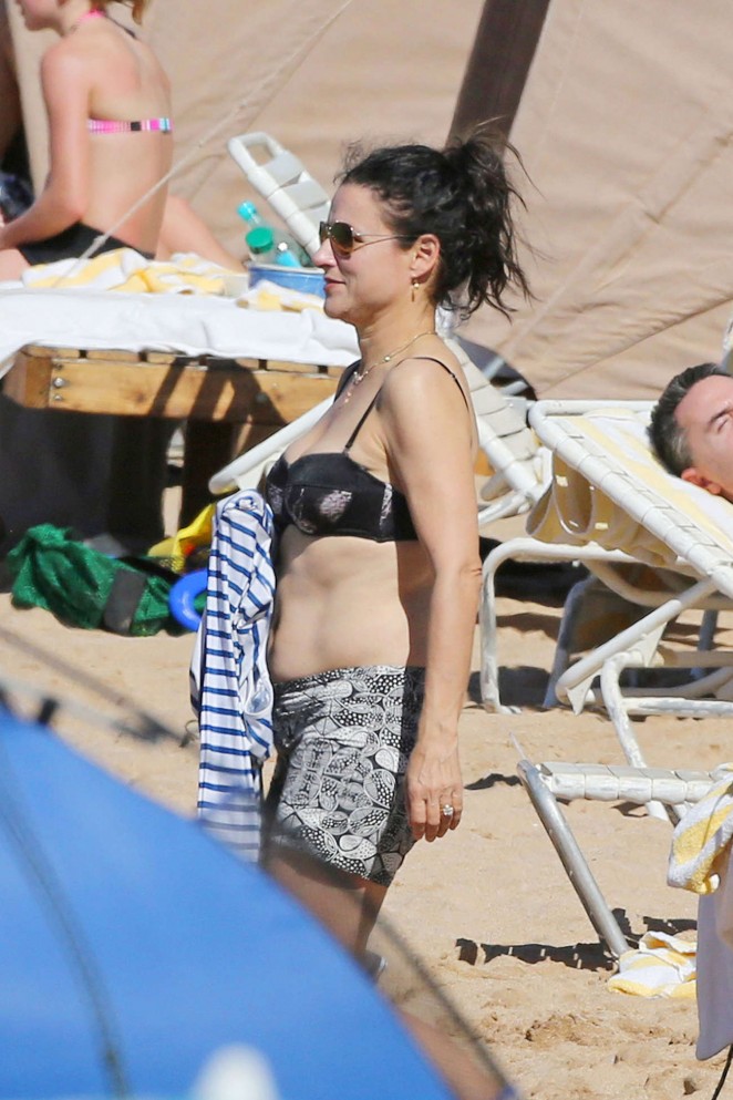 Julia Louis Dreyfus in Black Bikini Top on Maui Beach
