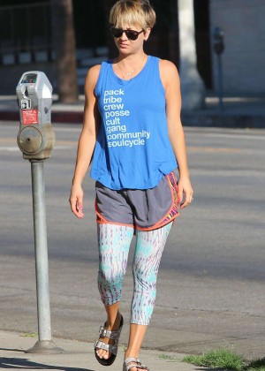 Kaley Cuoco in Tights And Shorts Arriving for a yoga class in LA