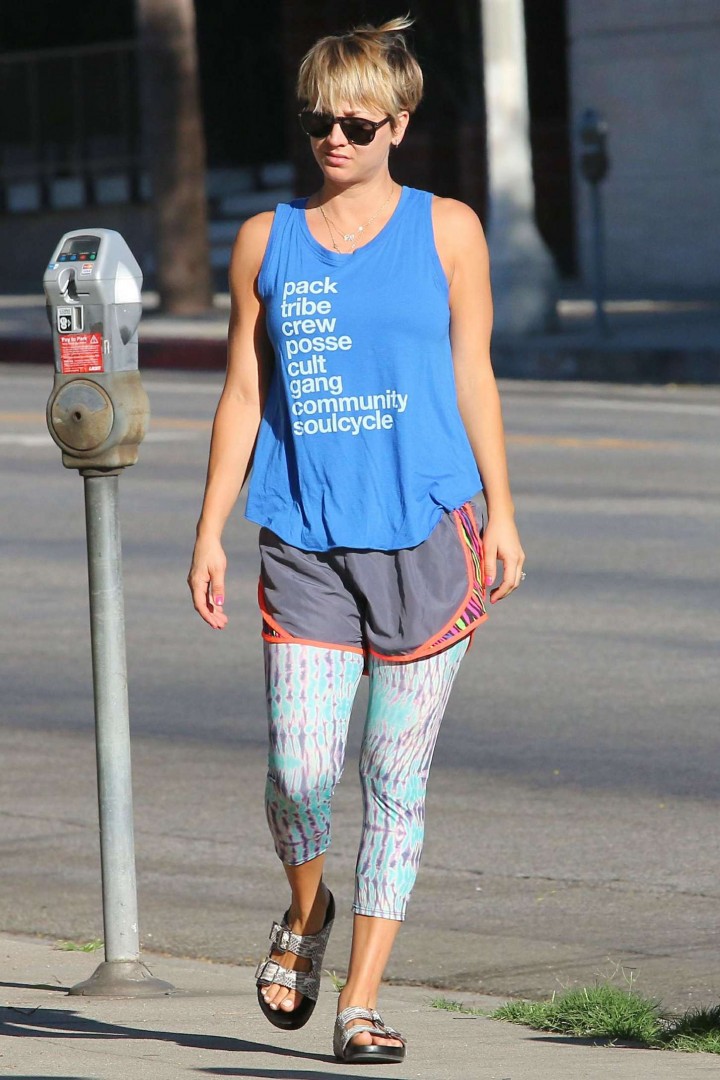 Kaley Cuoco in Tights And Shorts Arriving for a yoga class in LA