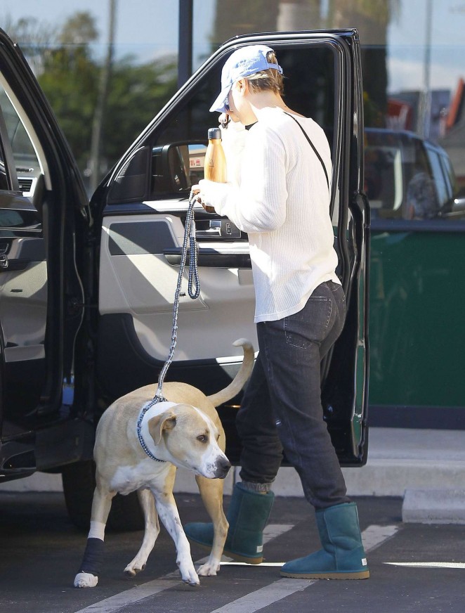 Kaley Cuoco with her dog out in LA