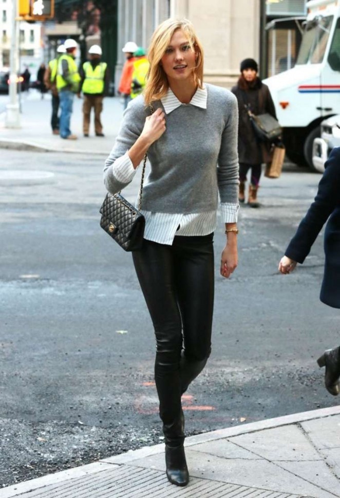 Karlie Kloss in Leather Pants Out in NYC