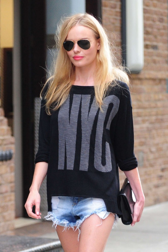 Kate Bosworth in Jeans Shorts Leaving her Hotel in NYC