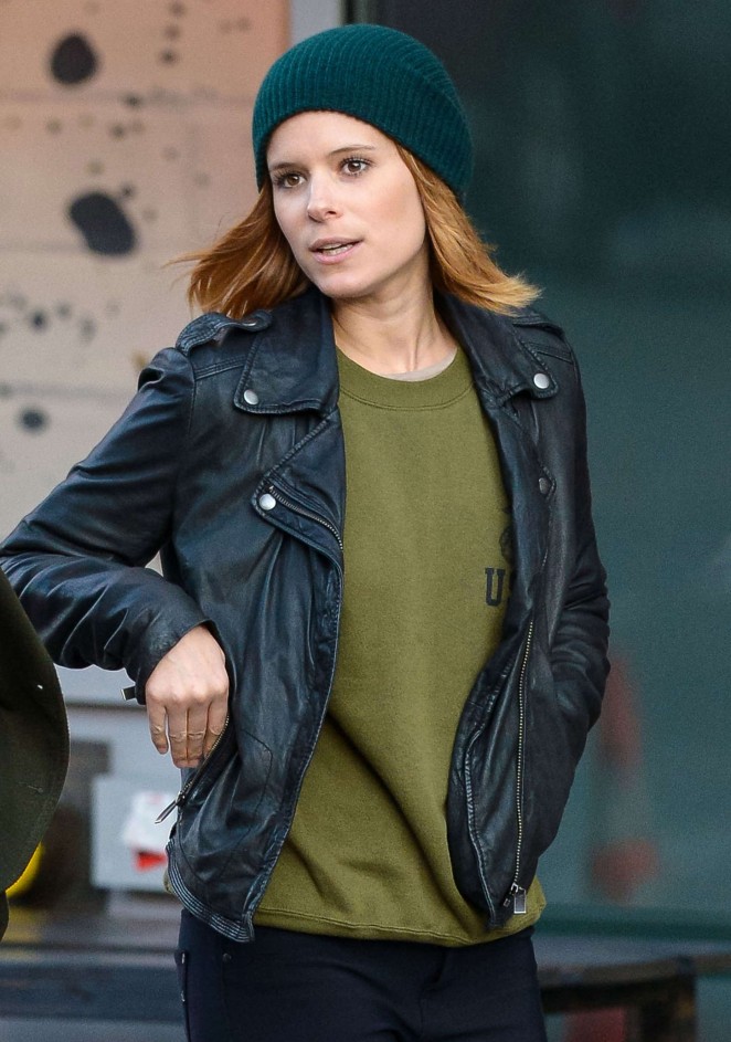 Kate Mara in Leather Jacket Out in NYC