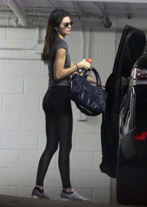 Kendall Jenner in black shorts out in Beverly Hills