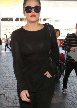 Khloe Kardashian in Tights at LAX airport in Los Angeles