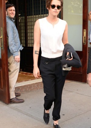 Kristen Stewart in Black Pants Leaving her hotel in NYC