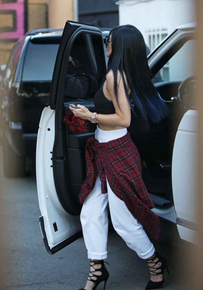 Kylie Jenner in White Pants and Tank Top out in West Hollywood