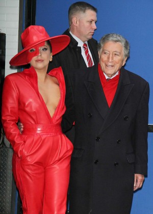Lady Gaga in Red Suit out in NYC