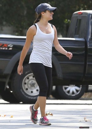 Lea Michele in Leggings Hiking in Studio City, LA