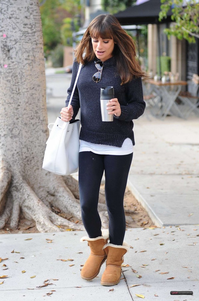 Lea Michele in Leggings Leaving Le Pain Quotidien in West Hollywood