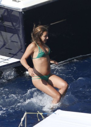 Lea Michele in Green Bikini on a Boat in Italy