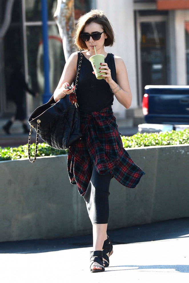 Lily Collins in Leggings Out in West Hollywood