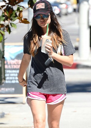 Lucy Hale in Pink Shorts out in LA