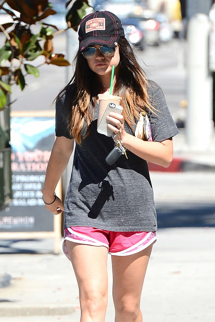 Lucy Hale in Pink Shorts out in LA