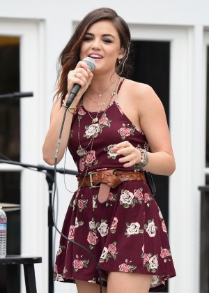Lucy Hale in Floral Dress - Performance at the Hollister House in Santa Monica