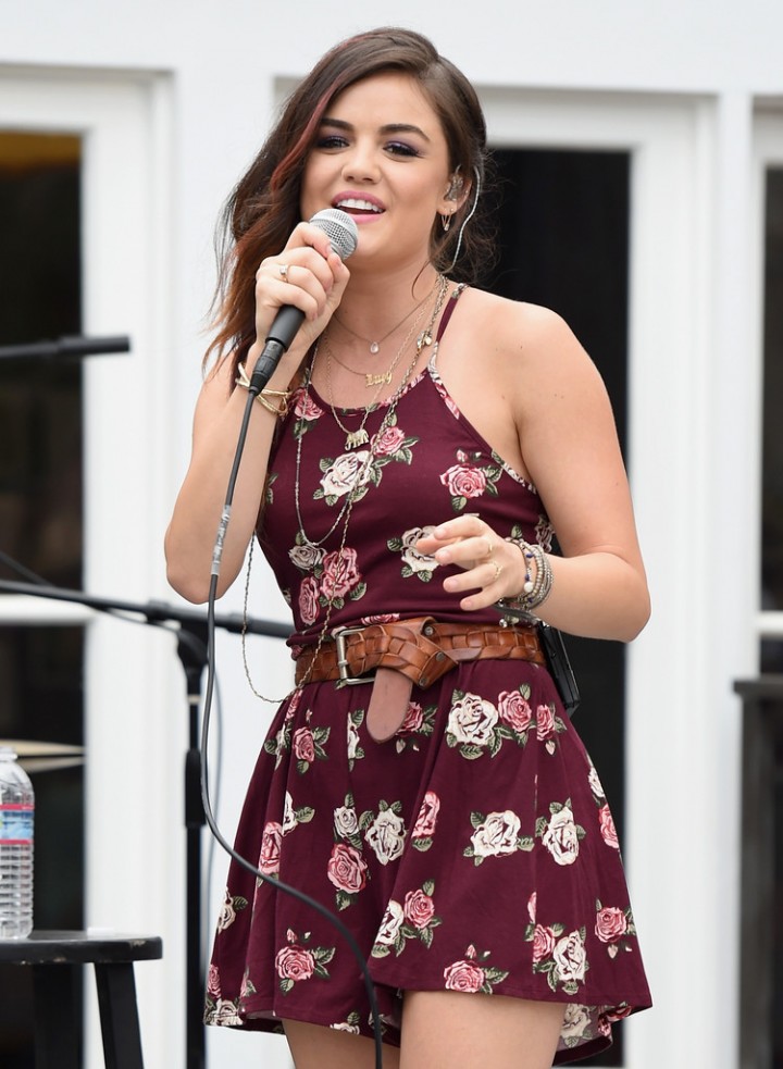 Lucy Hale in Floral Dress - Performance at the Hollister House in Santa Monica