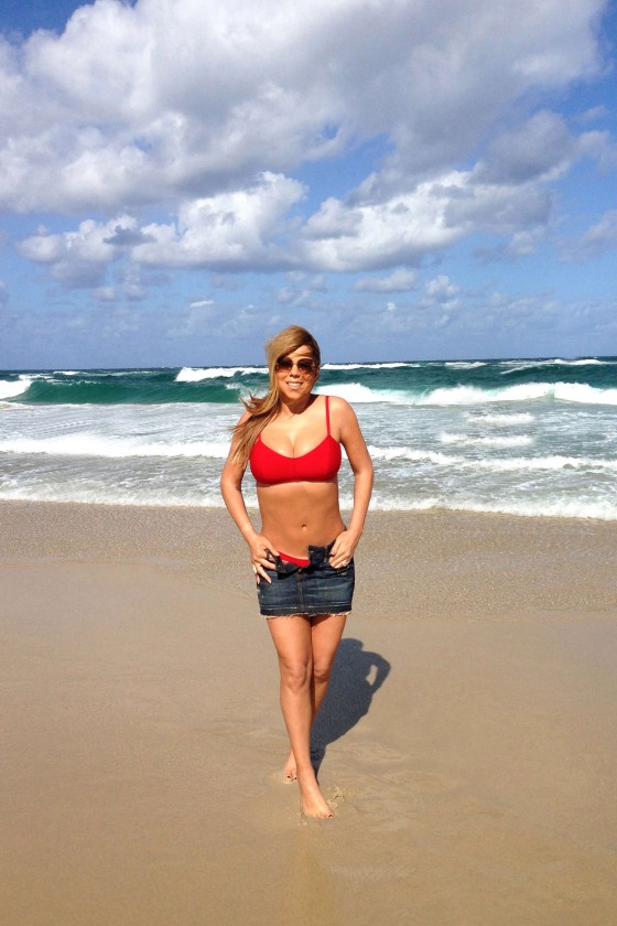 Mariah Carey Wearing Red Bikini Top On Beach in Australia