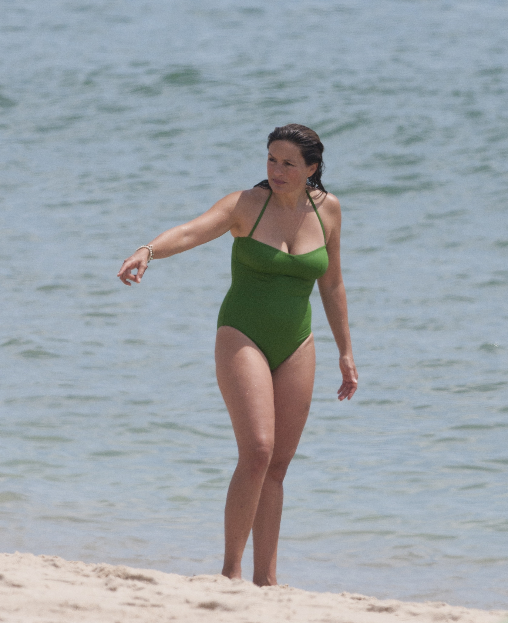 Mariska Hargitay - Swimsuit Candids at a beach in Southampton.