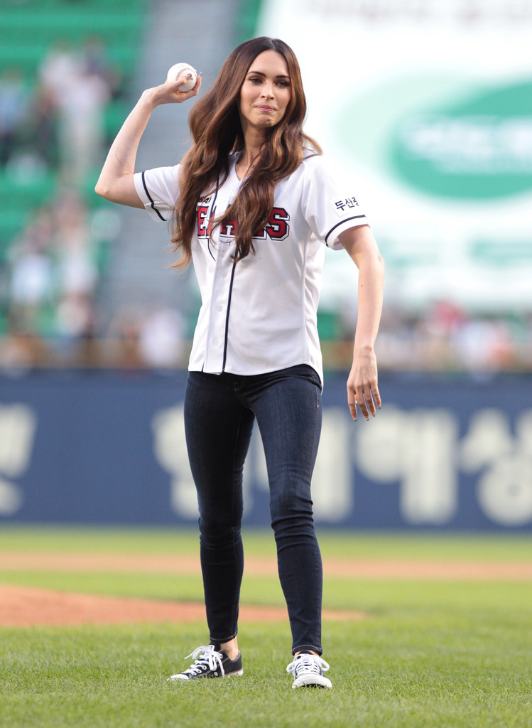 Megan Fox - First Pitch at LG Twins vs Doosan Bears game in Seoul