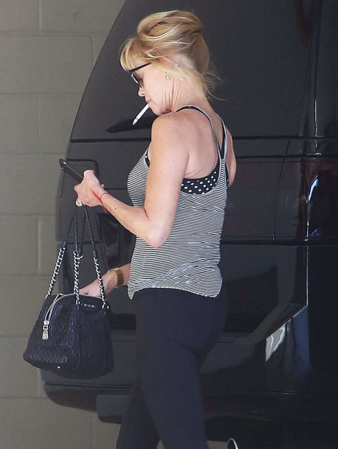 Melanie Griffith in Tights Leaving a gym in Beverly Hills