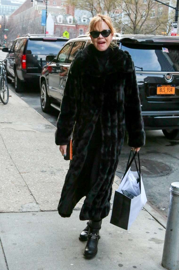 Melanie Griffith in Black Coat out in NYC