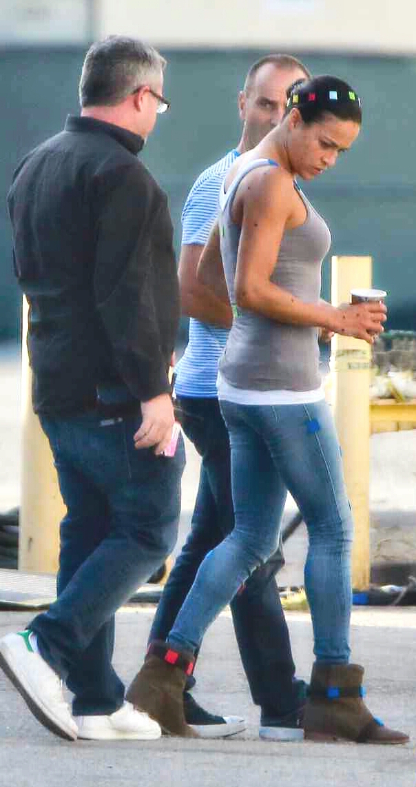 Michelle Rodriguez on the set of Fast 7