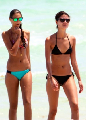 Milena Cardoso and Fernanda Uesler - Wearing Bikini on Miami Beach