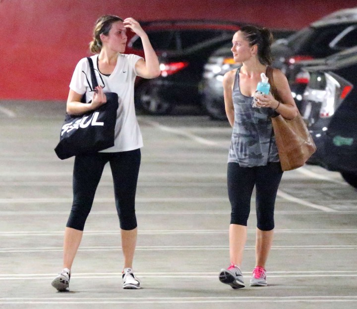 Minka Kelly & Mandy Moore in Tight Leggings Leaving Soul Cycle in West Hollywood