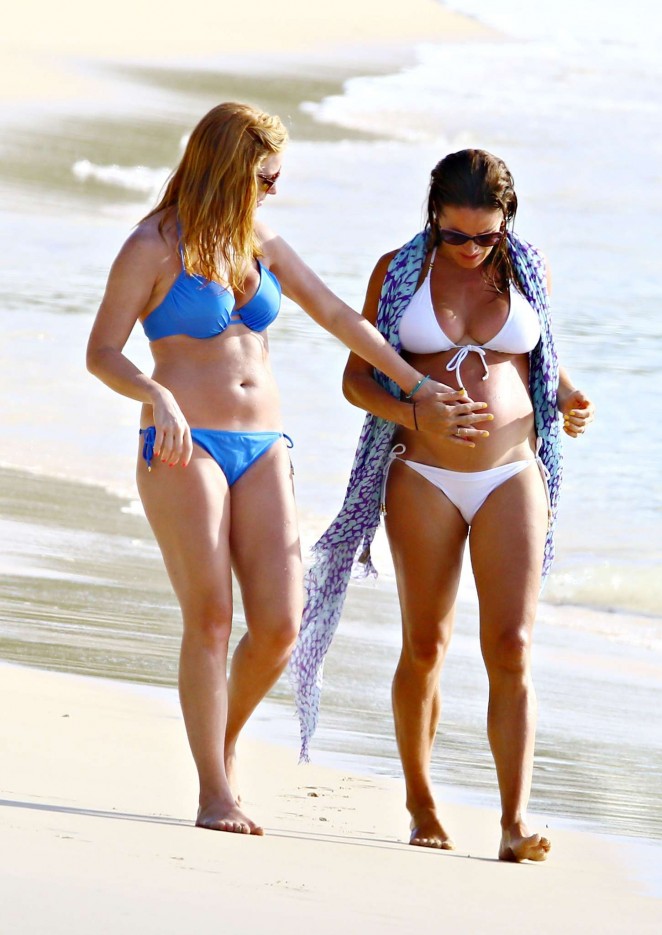 Natalie Pinkham & Sarah Jane Mee in Bikini on the beach in Caribbean