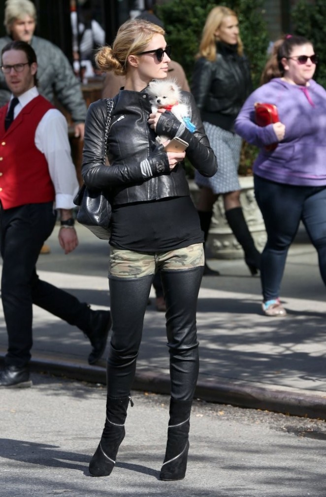 Paris Hilton in Tights Out in NYC