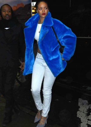 Rihanna in Blue Winter Coat out in NYC