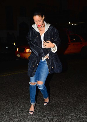 Rihanna in Ripped Jeans out in New York