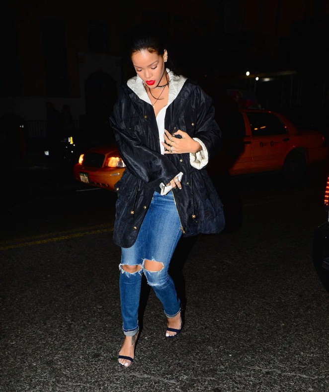 Rihanna in Ripped Jeans out in New York
