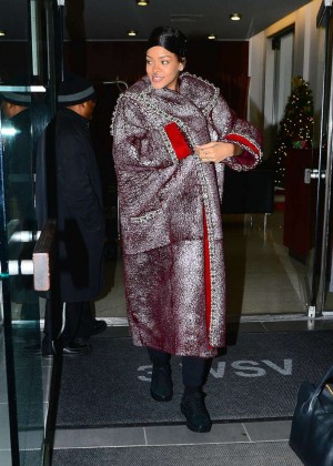 Rihanna in Long Coat Leaving the dentist in NYC