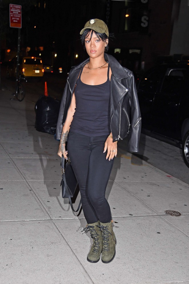 Rihanna in Tights Stopping by a studio in NYC
