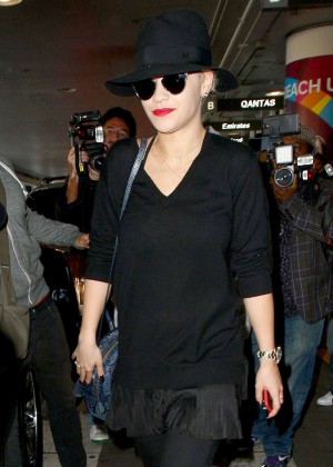 Rita Ora in Black Arrives at LAX Airport in Los Angeles