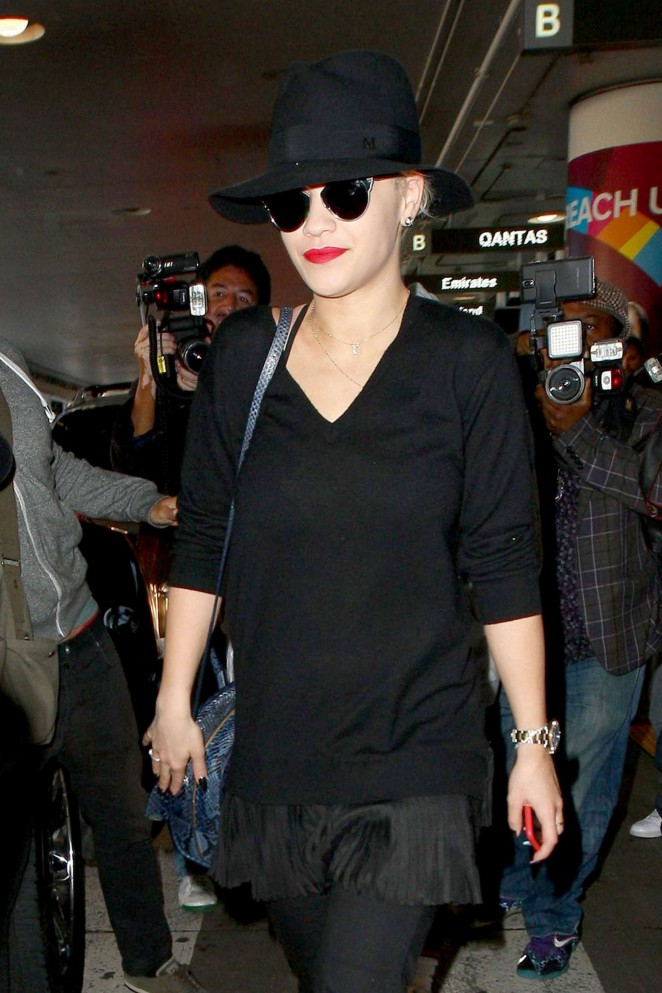 Rita Ora in Black Arrives at LAX Airport in Los Angeles