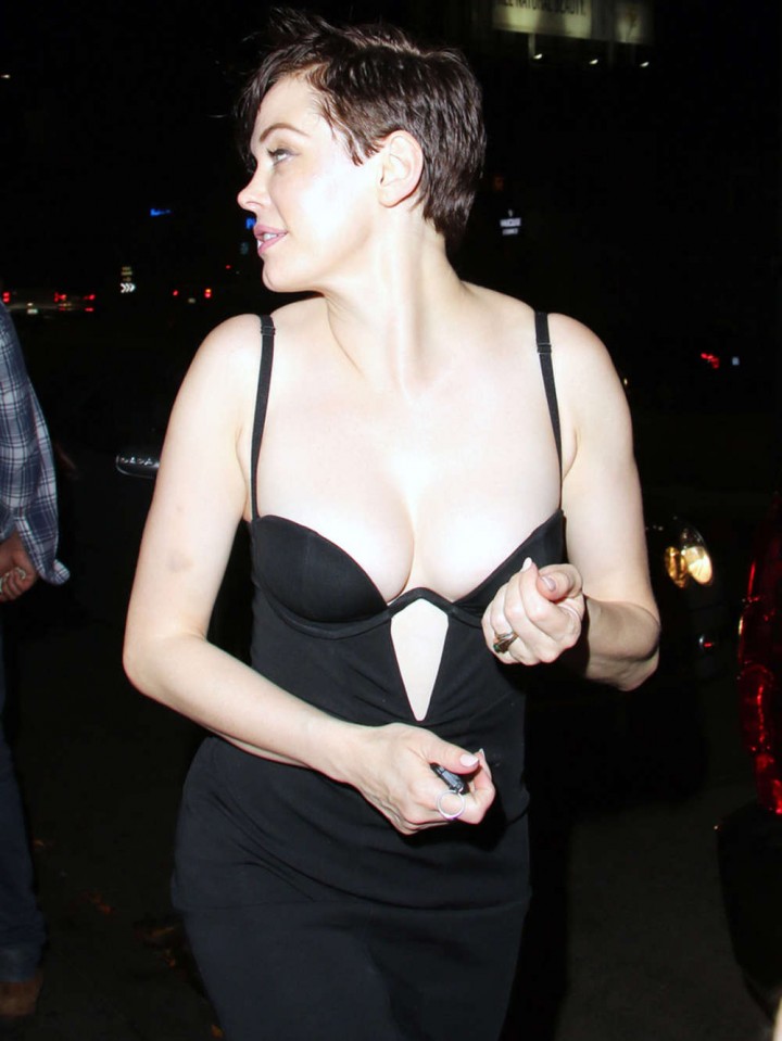Rose McGowan in a Black Dress at Chateau Marmont