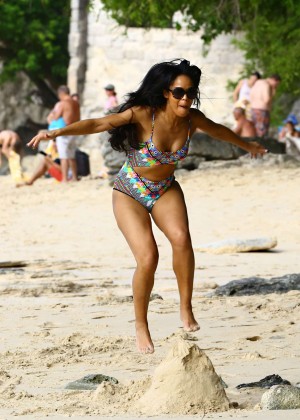 Sarah-Jane Crawford in Swimsuit on a beach in Barbados