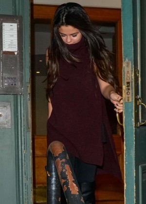 Selena Gomez in Tights Leaving Taylor Swift's Apartment in NY
