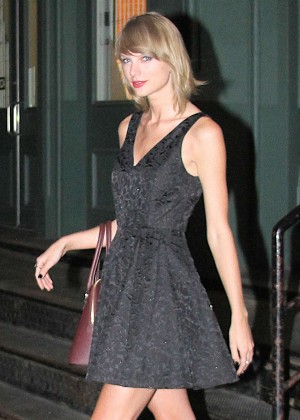 Taylor Swift in Black Mini Dress Leaving her Apartment in NYC
